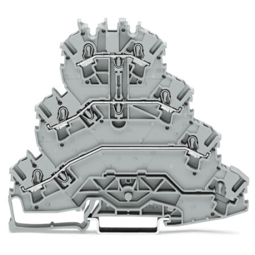 Quadruple-deck rail-mounted terminal block, Rail-mounted terminal block for electric motor wiring, L1 - L2 - L3, gray