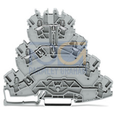 Quadruple-deck rail-mounted terminal block, Rail-mounted terminal block for electric motor wiring, L1 - L2, gray