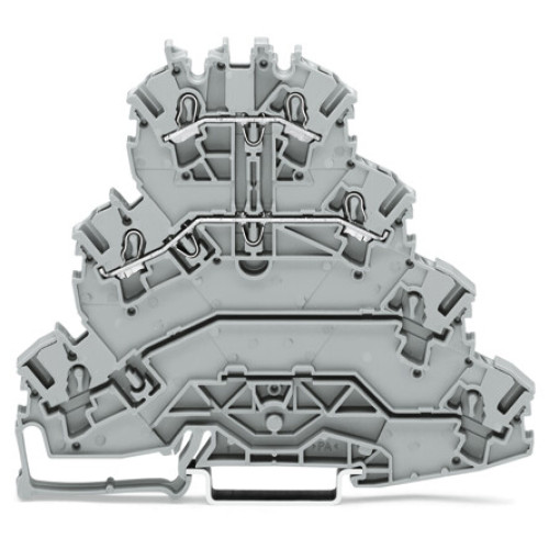 Quadruple-deck rail-mounted terminal block, Rail-mounted terminal block for electric motor wiring, L1 - L2, gray