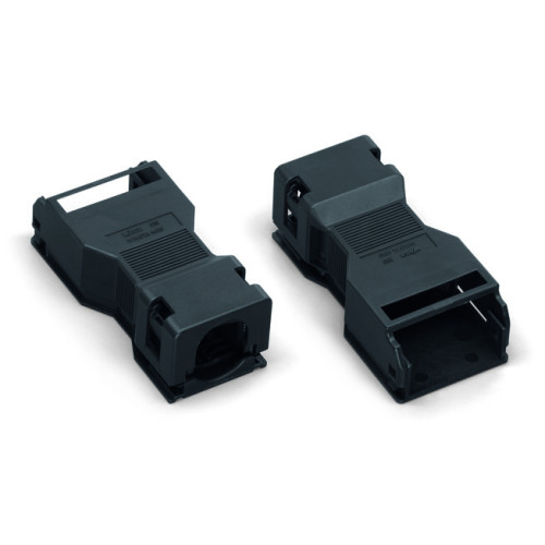 Strain relief housing, 5-pole, with locking clip, black