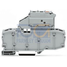 2-conductor fuse terminal block, with pivoting fuse holder, with end plate, gray