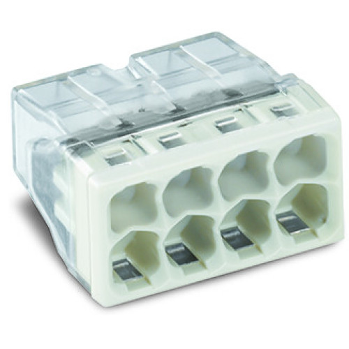 COMPACT PUSH WIRE connector for junction boxes 8-conductor terminal block transparent housing light gray cover