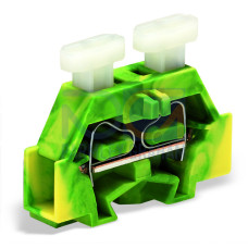 2-conductor terminal block, on both sides with push-button, with fixing flange, green-yellow