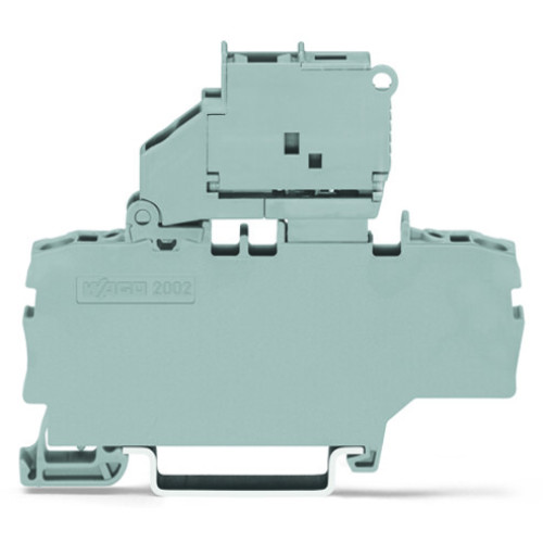 2-conductor fuse terminal block, with pivoting fuse holder, with additional jumper position, gray