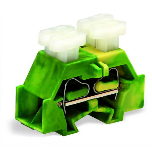 4-conductor terminal block, on both sides with push-buttons, with fixing flange, green-yellow