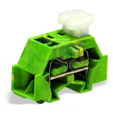 4-conductor terminal block, on one side with push-buttons, with snap-in mounting foot, green-yellow