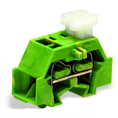 4-conductor terminal block, on one side with push-buttons, with snap-in mounting foot, green-yellow