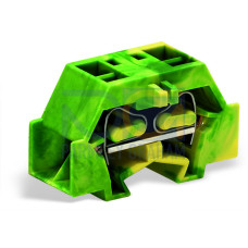 Space-saving, 4-conductor end terminal block, without push-buttons, without protruding snap-in mounting foot, green-yellow