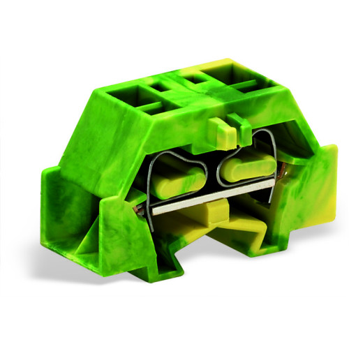 Space-saving, 4-conductor end terminal block, without push-buttons, without protruding snap-in mounting foot, green-yellow