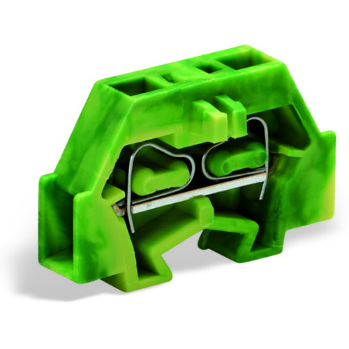 2-conductor end terminal block, without push-buttons, without protruding snap-in mounting foot, green-yellow