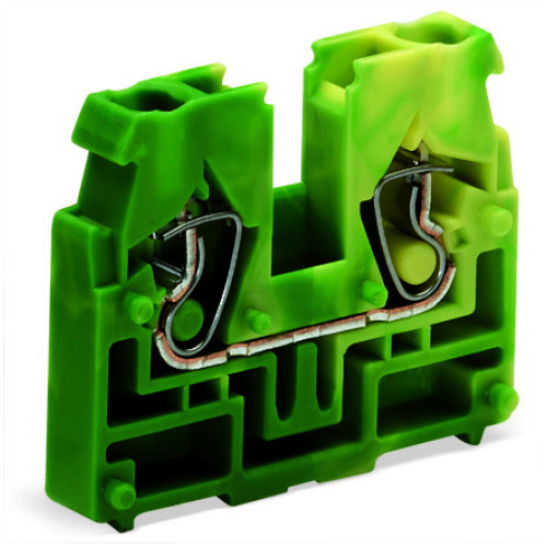 2-conductor end terminal block, without push-buttons, with fixing flange, green-yellow