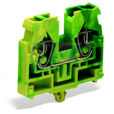 2-conductor center terminal block, without push-buttons, with snap-in mounting foot, green-yellow