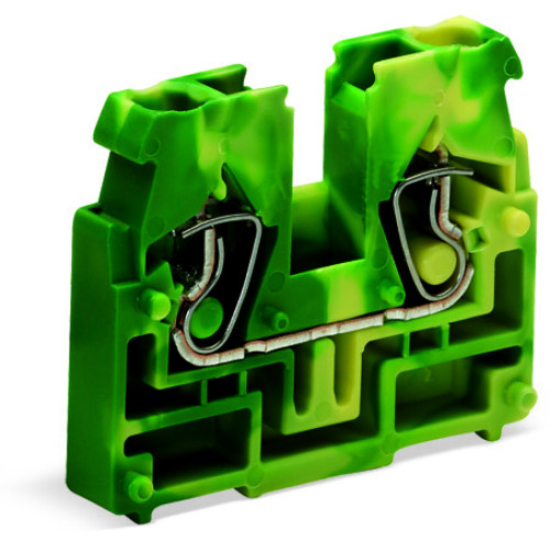 2-conductor center terminal block, without push-buttons, without snap-in mounting foot, green-yellow