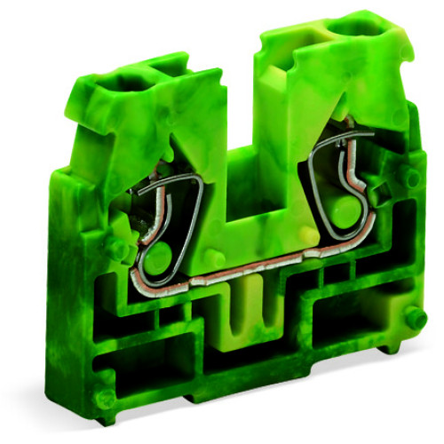 2-conductor end terminal block, without push-buttons, without snap-in mounting foot, green-yellow