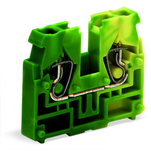 2-conductor end terminal block, without push-buttons, with fixing flange, green-yellow