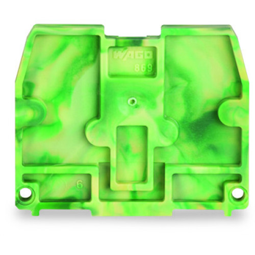 End plate, for terminal blocks with snap-in mounting foot, 2.5 mm thick, green-yellow