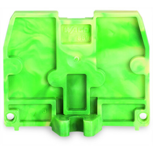 End plate, with fixing flange M3, 2.5 mm thick, green-yellow