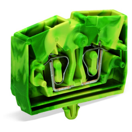 2-conductor terminal block, without push-buttons, with snap-in mounting foot, green-yellow