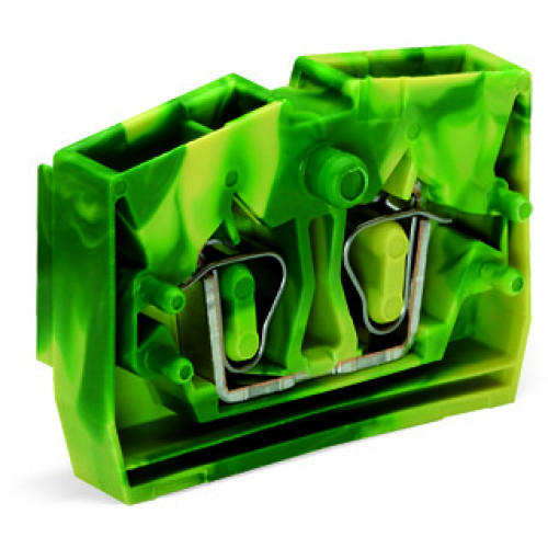 2-conductor end terminal block, without push-buttons, with fixing flange, green-yellow