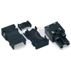 Socket, with strain relief housing, 2-pole, black