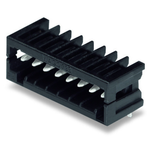 THR male header, 0.8 x 0.8 mm solder pin, angled, black