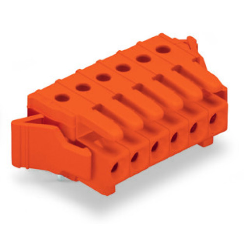 THT female header, angled, Pin spacing 3.81 mm, orange