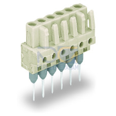 Female connector for rail-mount terminal blocks, 0.6 x 1 mm pins, straight, light gray