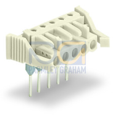 Female connector for rail-mount terminal blocks, 0.6 x 1 mm pins, angled, light gray