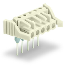 Female connector for rail-mount terminal blocks, 0.6 x 1 mm pins, angled, light gray