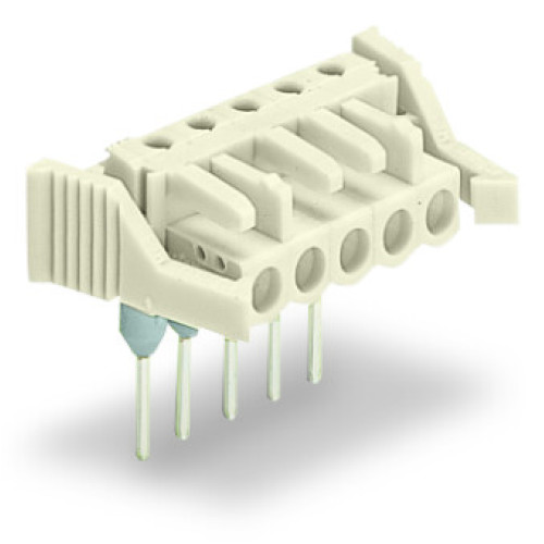 Female connector for rail-mount terminal blocks, 0.6 x 1 mm pins, angled, light gray