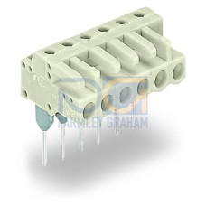 Female connector for rail-mount terminal blocks, 0.6 x 1 mm pins, angled, light gray