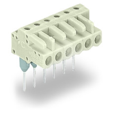 Female connector for rail-mount terminal blocks, 0.6 x 1 mm pins, angled, light gray