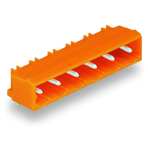 THT male header, 1.2 x 1.2 mm solder pin, angled, orange