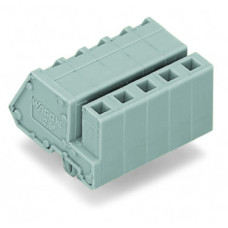 Angled female connector with snap-in mounting foot 2-pole gray