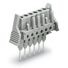 Female connector for rail-mount terminal blocks, 0.6 x 1 mm pins, straight, gray