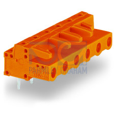 THT female header, angled, Pin spacing 7.62 mm, orange