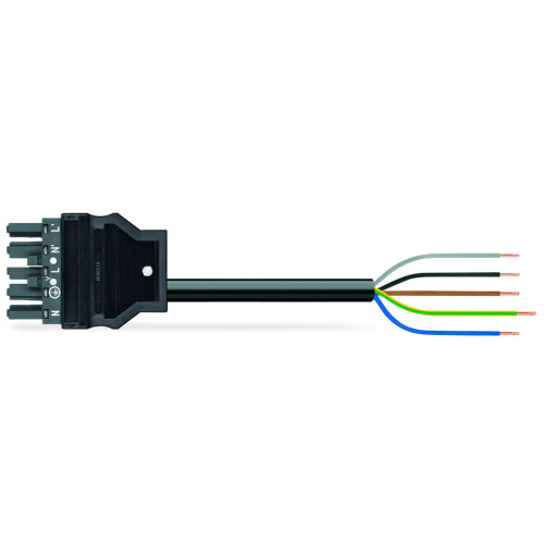 pre-assembled connecting cable, Eca, Socket/open-ended, dark gray