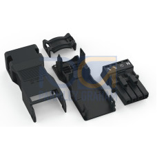 Socket, with strain relief housing, 4-pole, black