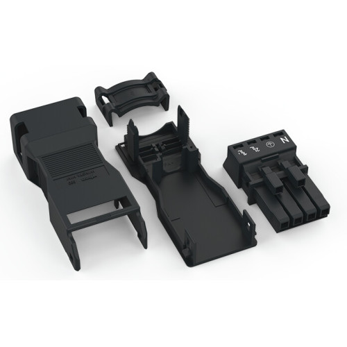 Socket, with strain relief housing, 4-pole, black