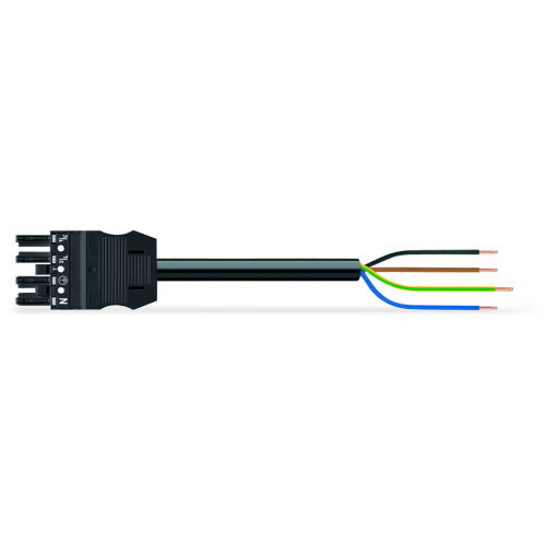 pre-assembled connecting cable, Eca, Socket/open-ended, black