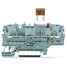 2-conductor fuse terminal block, for mini-automotive blade-style fuses, with test option, gray