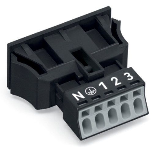 Snap-in socket, without locking lever, 5-pole, black