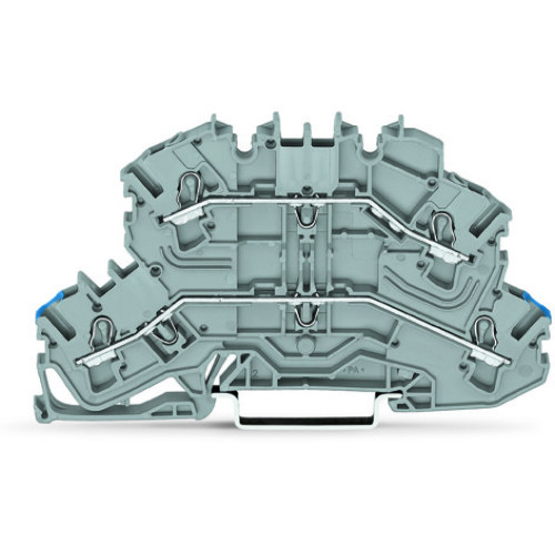 Double-deck terminal block, Through/through terminal block, same profile as double-deck disconnect terminal block, gray