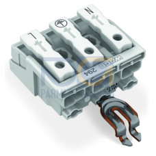 Lighting connector, push-button, external, with angled snap-in ground contact, white