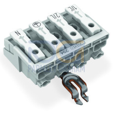 Lighting connector, push-button, external, with angled snap-in ground contact, white