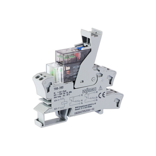 Socket with miniature switching relay Relay with 2 changeover contacts (2u) 24 VDC electrical and mechanical status indication for railway operations