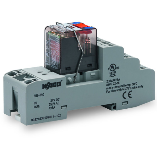 Relay module, Nominal input voltage: 220 VDC, 4 changeover contacts, gray