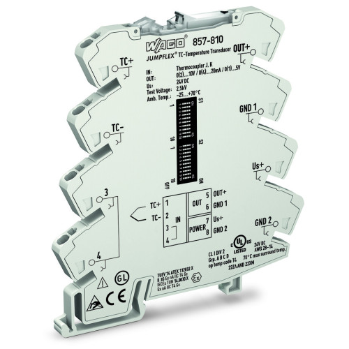 Temperature signal conditioner for thermocouples, Current and voltage output signal, Configuration via DIP switch, light gray
