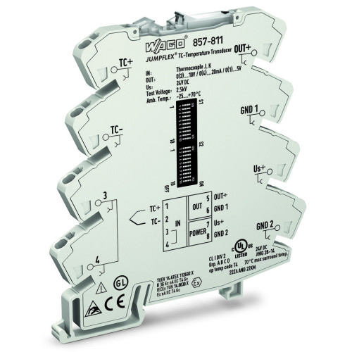 Temperature signal conditioner for thermocouples, Current and voltage output signal, Configuration via software, light gray