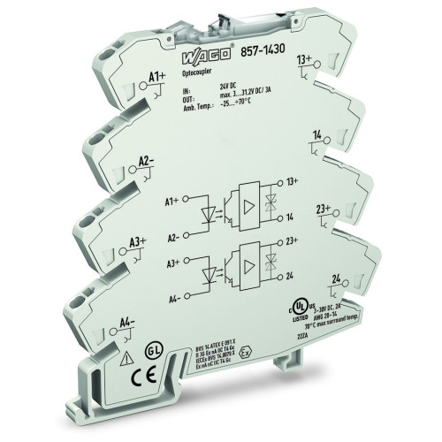Optocoupler module, 2-port, Nominal input voltage: 24 VDC, Output voltage range: 3  31.2 VDC, Limit